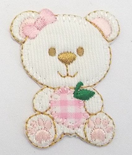 Applikation Bärchen creme mit rosa karrierter Frucht 40 x 50 mm