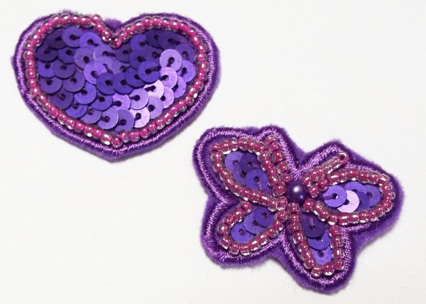 2 Applikationen Sortiment Herz und Schmetterling 35 x 30 mm