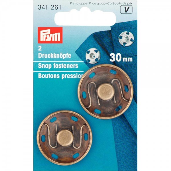 Prym 341261 Annäh-Druckknöpfe 30 mm altmessing