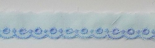 Baumwollspitze 15 mm hellblau mit blau gestickter Bogenkante