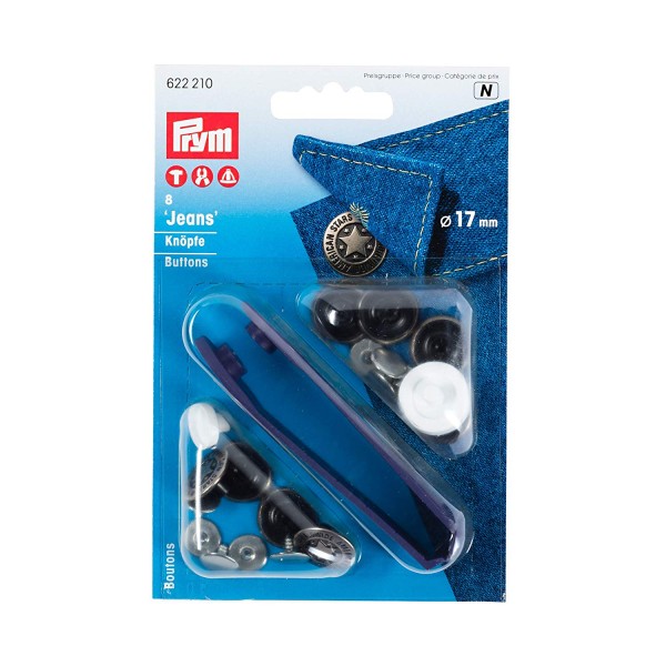 Prym 622210 Nähfrei-Jeans-Knöpfe American Star MS 17 mm altsilber