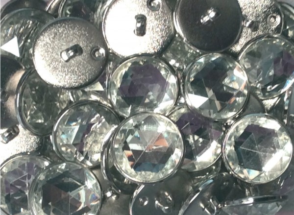 Straßknopf 16 mm glasklar facetiert, silber gefaßt