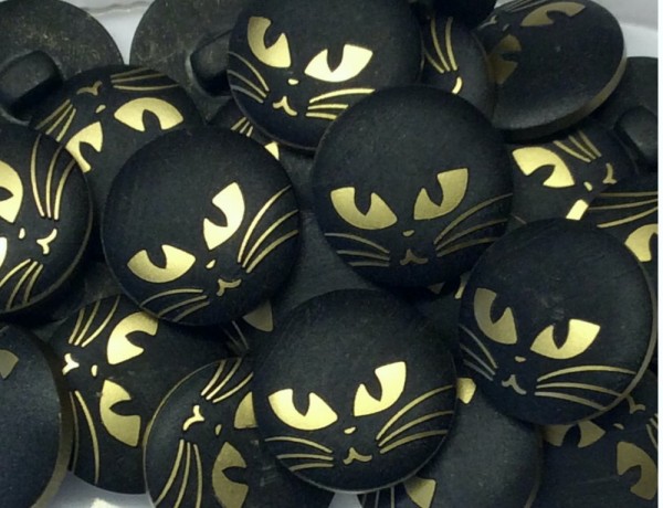 Knopf 22 mm Katze schwarz/gold